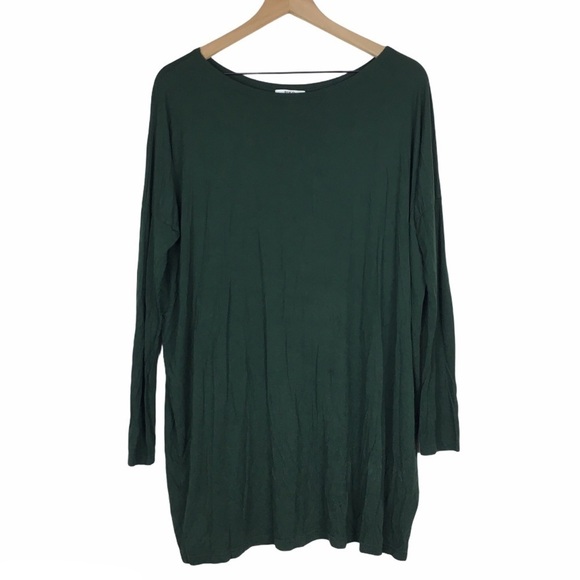 PIKO Tunic Top Dress Oversized Stretch Long Sleeve Solid Forest Green Size Small - Picture 1 of 13